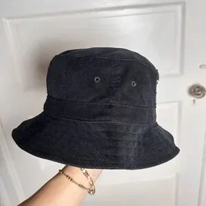 Sergio Tacchini Bucket Hat Embroidered ST Logo Black Corduroy Retro Festival NWT