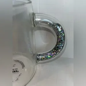 Set Of (2) 2019 Starbucks Clear Glass Mugs Glitter Confetti Handle 12oz Sparkle