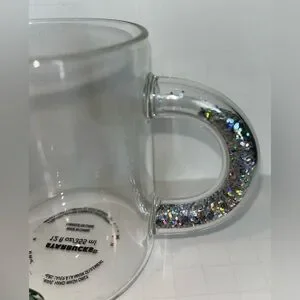 Set Of (2) 2019 Starbucks Clear Glass Mugs Glitter Confetti Handle 12oz Sparkle