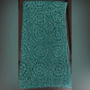 Set Of 2 Scarves In Green/Teal Color. One Is Crocheted And One Has Sequins