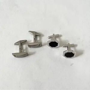 Set Of 2 Silver & Black Cufflinks