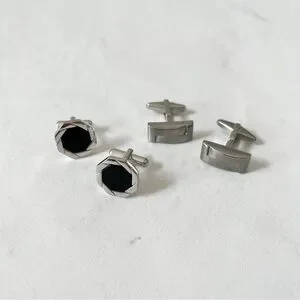 Set Of 2 Silver & Black Cufflinks