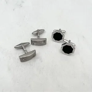 set of 2 silver & black cufflinks