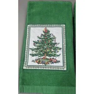 Set Of (2) Spode Appliqued Christmas Tree Kitchen Bathroom Hand Towels