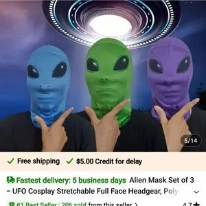 Set Of 3 Alien masks For Costume Party. New With Tags