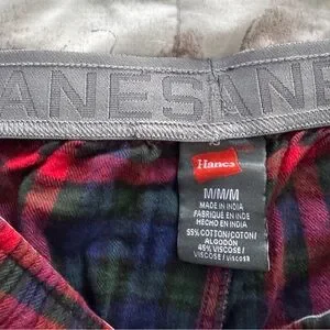 Set Of 3 Hanes Men’s Flannel Plaid Sweatpants - Red Blue And Green Size M