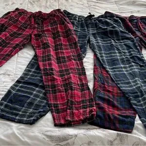 Set Of 3 Hanes Men’s Flannel Plaid Sweatpants - Red Blue And Green Size M