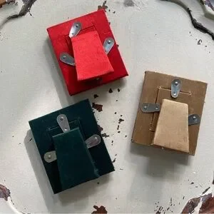 Set Of 3 Pier 1 Import Beaded/Embroidered Silk Mini Picture Frames Red/Green/Tan
