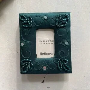 Set Of 3 Pier 1 Import Beaded/Embroidered Silk Mini Picture Frames Red/Green/Tan