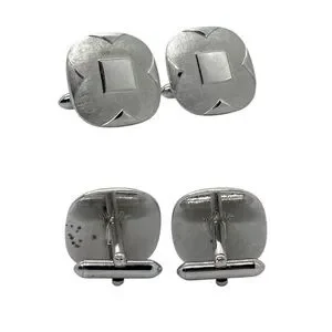 Set Of 3 Vintage Silver Tone Cufflinks Signed Swank Black Silver Rhinestones
