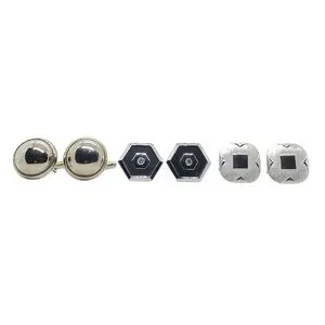 Set of 3 Vintage Silver Tone Cufflinks Signed Swank Black Silver Rhinestones