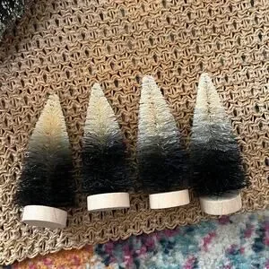 Set Of 6 Black & Gold Cream Bottle Brush Trees Halloween Fall Christmas 2-L 4-XS
