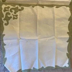 Set Of 8 Vintage Linen Napkins Green Scalloped Edge Floral Applique