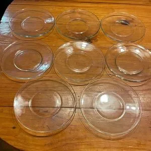 Set of EIGHT 8” heavyweight 1/4” thick curved edge glass salad dessert plates