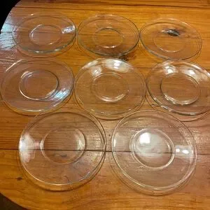 Set of EIGHT 8” heavyweight 1/4” thick curved edge glass salad dessert plates