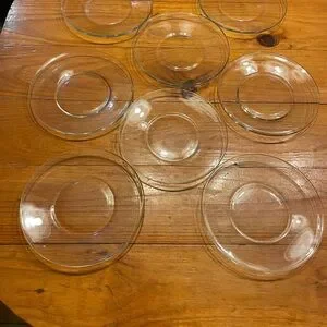 Set Of EIGHT 8” Heavyweight 1/4” Thick Curved Edge Glass Salad Dessert Plates