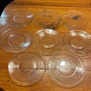 Set of EIGHT 8” heavyweight 1/4” thick curved edge glass salad dessert plates