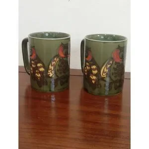 Set Of Two Vintage Stoneware Owl Mugs