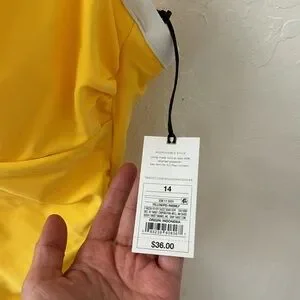 Shade & Shore Yellow White Women's One Piece Swimsuit Crepe U-Wire Ruched 14