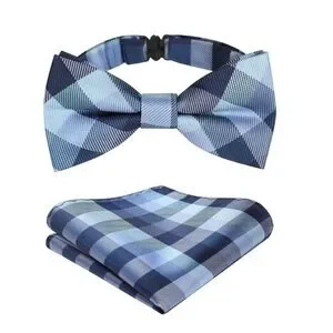Silk Bow Tie and pocket square for Boys Pre Tied adjustable bowtie blue NWT