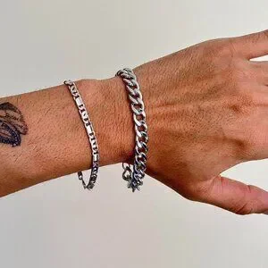 Silver Cuban Link Stainless Steel Chain Bracelet