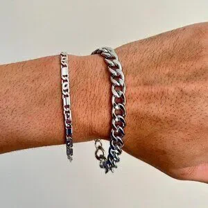 silver cuban link stainless steel chain bracelet