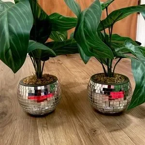 Silver Mosaic Planter with Green Foliage