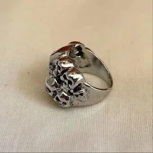 Silver Skull Pile Stainless Steel Ring