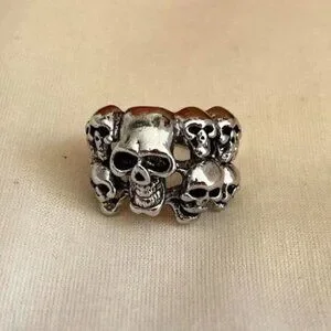 Silver Skull Pile Stainless Steel Ring