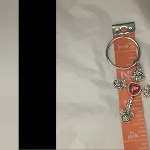 Silver Tone Cross Heart Charm Keychain Vintage Style