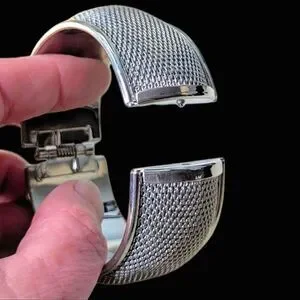 Silver Tone Mesh Hinged Bangle Bracelet 2.5" Diameter