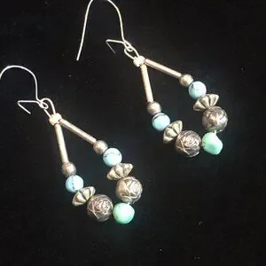 Silver & Turquoise Boho Earrings – Handcrafted Tribal Southwestern Style Vintage