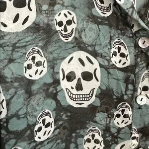 Skull Print Sheer Blouse Down Size M