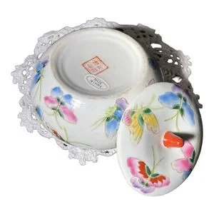 Small Asian Trinkets Dish With Beautiful Butterflies Hand Painted