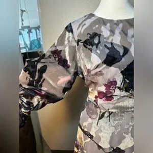 Soft Surroundings Annika Velvet Floral Midi Dress Aster Grey Floral Size Xs