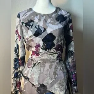 Soft Surroundings Annika Velvet Floral Midi Dress Aster Grey Floral Size Xs