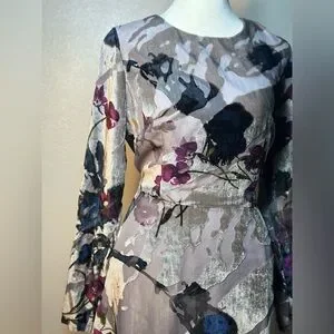 Soft Surroundings Annika Velvet Floral Midi Dress Aster Grey Floral Size Xs