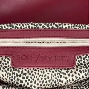 Sole Society Nordstrom Rifkie Fold Over Clutch Faux Leather Burgundy & Cheetah