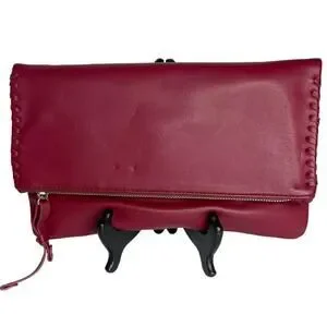 Sole Society Nordstrom Rifkie Fold Over Clutch Faux Leather Burgundy & Cheetah