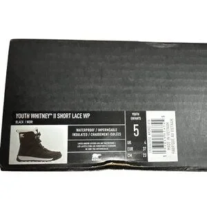 Sorel Youth Girls Whitney II Short Lace Waterproof Winter Boot Black Size 5 M