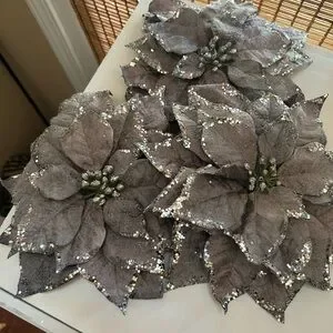 Sparkling Silver Poinsettia Ornaments