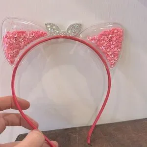 Sparkly Clear Cat Ears Holographic Sequins Glitter Girls Headband Bundle