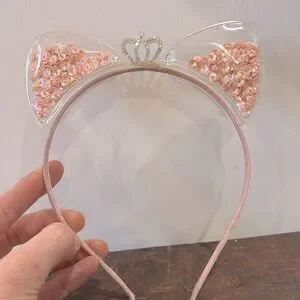 Sparkly Clear Cat Ears Holographic Sequins Glitter Girls Headband Bundle