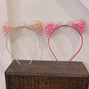 Sparkly Clear Cat Ears Holographic Sequins Glitter Girls Headband Bundle