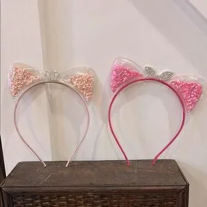 Sparkly Clear Cat Ears Holographic Sequins Glitter Girls Headband Bundle