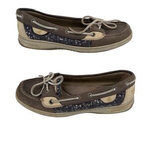 Sperry Sequin Boat Shoes Women’s 8.5 Gray Blue Sparkle Loafers Slip On Comfort