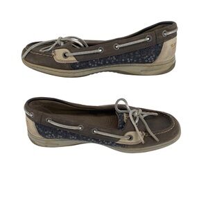 Sperry Sequin Boat Shoes Women’s 8.5 Gray Blue Sparkle Loafers Slip On Comfort