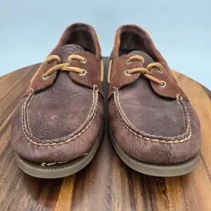 Sperry Top Sider Boat Shoes Men's 10.5 M Brown Tumbled Suede Leather 2-Eye Flaw