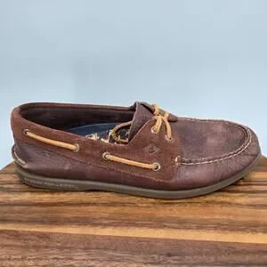 Sperry Top Sider Boat Shoes Men's 10.5 M Brown Tumbled Suede Leather 2-Eye Flaw
