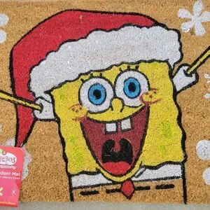 SpongeBob SquarePants Christmas Coir Door Mat 18”x28” Doormat Santa Hat Snowflak